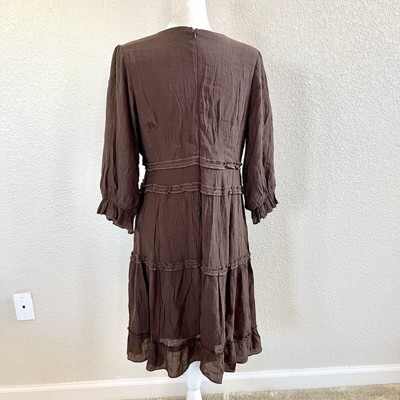 Mikarose The Charlie XLarge Tiered Midi Dress Brown Prairie V Neck Cottagecore - Picture 7 of 16